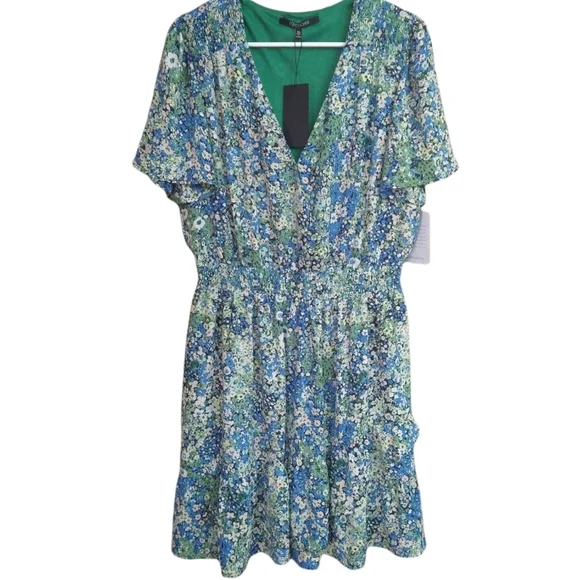 🌿🦋19 Cooper XL Floral Wrap Top Elastic Waist Tiered Ruffle Hem Babydoll Dress - Picture 4 of 8
